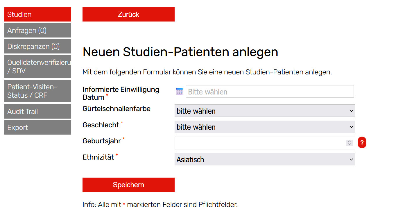 Patient anlegen De wisy CMS: EDC Patient anlegen