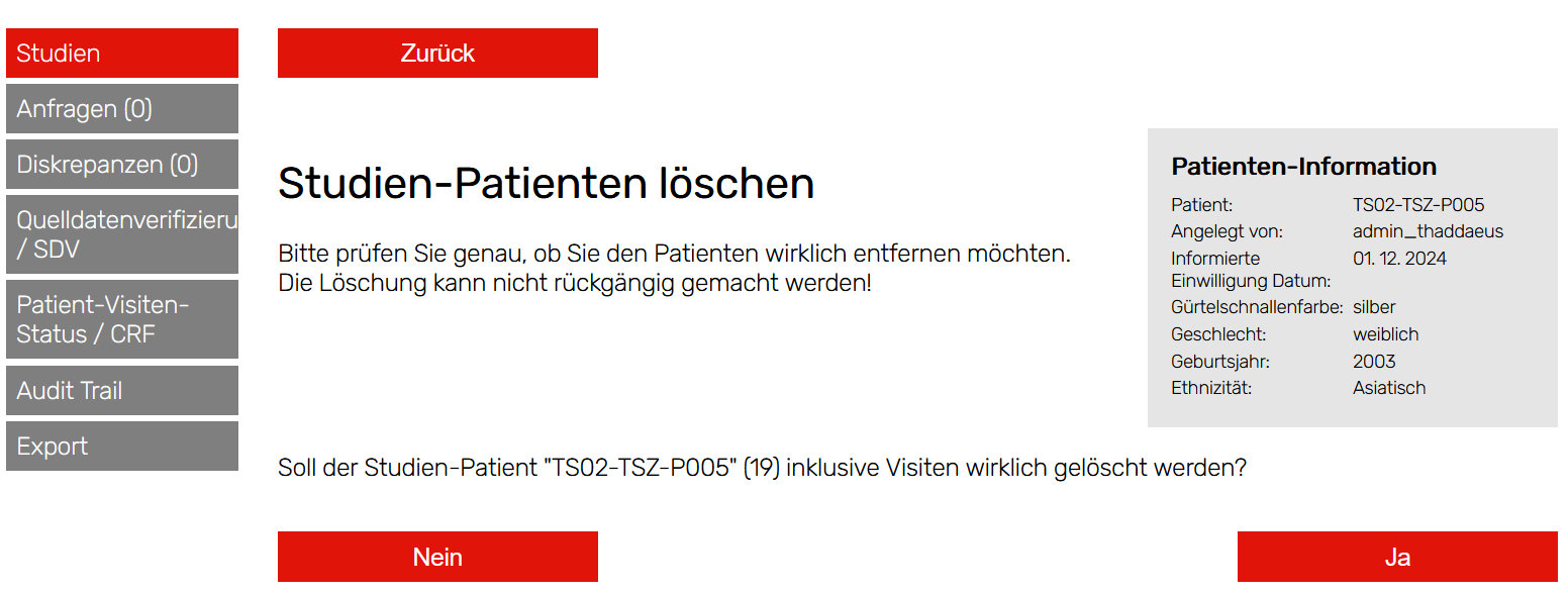 Patient löschen De wisy CMS: EDC Patient löschen