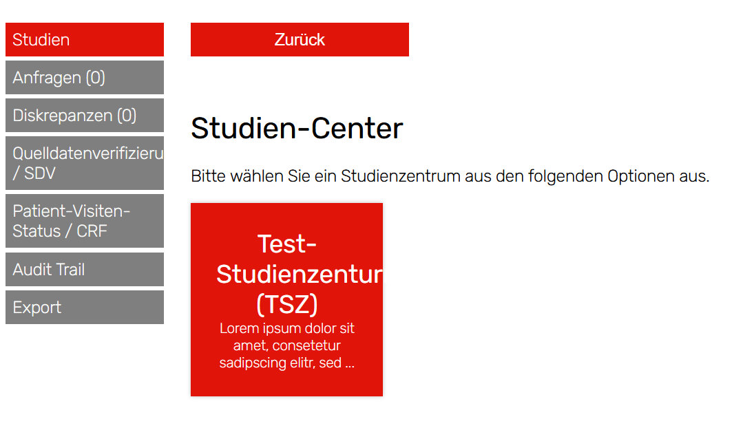 wisy CMS: EDC Studienzentrum&uuml;bersicht